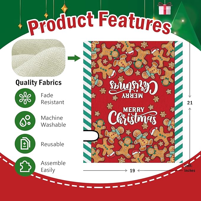 Merry Christmas Gingerbread Man Mailbox Cover Magnetic Standard Size 21" x 19", Red Xmas Decorative Post Letter Box Wrap Decor, Funny Winter Holiday Garden Yard Outdoor Decoration