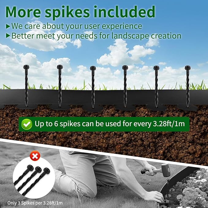 4 in x 50 Ft Garden Landscape Edging, No Dig Garden Edging Border Kit with 92 Pcs Spikes for Flower Bed Lawn Yard Grass Brown