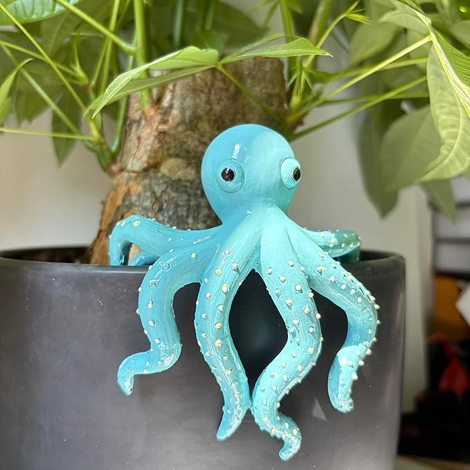 Cute Climbing Octopus Flower Pot Huggers, Animal Figurines Plant Decorations for Pots, Resin Flower Pot Decorations, Fairy Garden Accessories, Fish Tank Planter Edge Craft Decor (Octopus)