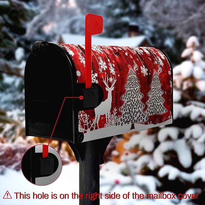 Christmas Mailbox Cover Christmas Tree Winter Snowflake Pine Mailbox Wrap Poinsettia Christmas Tree Wood White Snow Letter Post Box Cover Decorative for Garden Yard Home 21x18 in