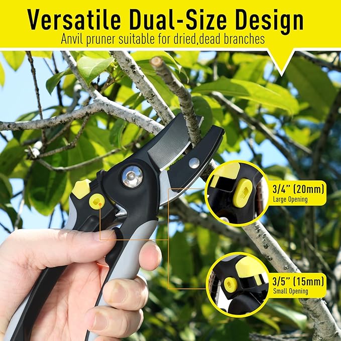 Jardineer Pruning Shears for Gardening, 3Pack Stainless Steel Garden Shears Set include Bypass Hand Pruner, Anvil Pruning Scissor, Pruning Snips for Flowers, Herbs and Small Branches