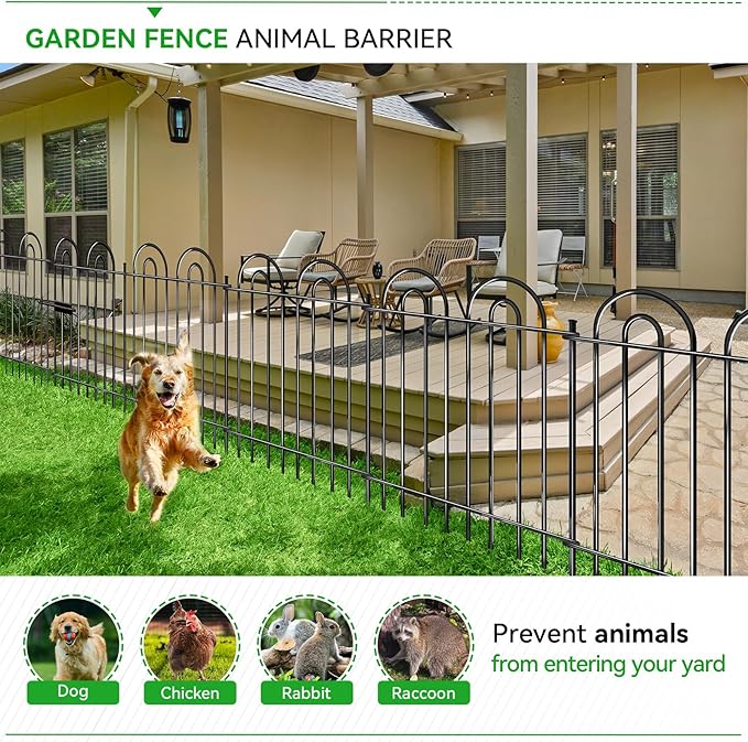 10 Panels Garden Tube Fence with Gate, 42in(H)×21.6ft(L) Tall No Dig Fence Animal Barrier, Heavy Duty Metal Decorative Garden Edging Border, Ground Defense Temporary Fencing for Outdoor Yard, Black