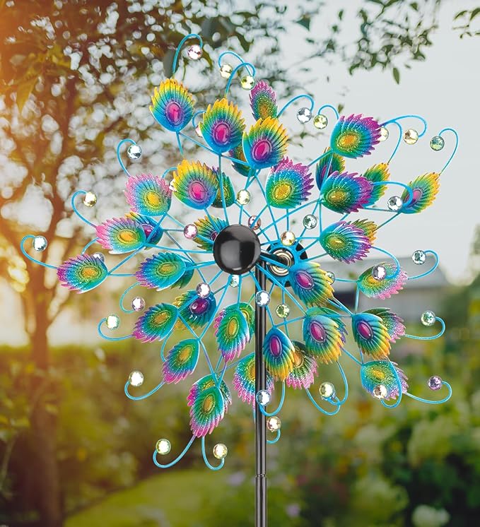 Regal Art & Gift Peacock Wind Spinner – Metal Yard Decorations Outdoor | Kinetic Garden Spinner for Lawn, Pathway, or Flower Bed | Weather-Resistant Outdoor Sculpture -70 Inch