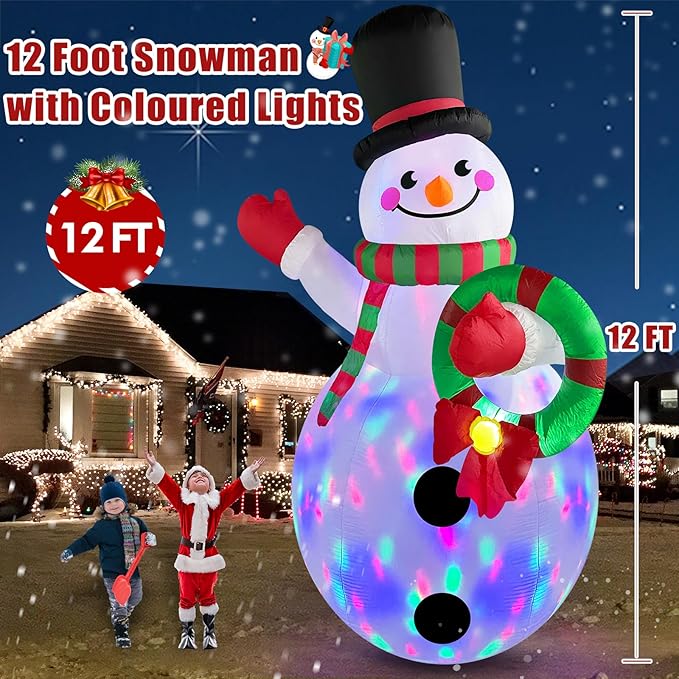 Danxilu 12 FT Giant Christmas Inflatables Snowman Outdoor Decorations Built-in Rotating LED Lights, Huge Blow Up Snow Man with Magic Hat IP44 Waterproof Xmas Decor for Yard Outside Lawn Holiday