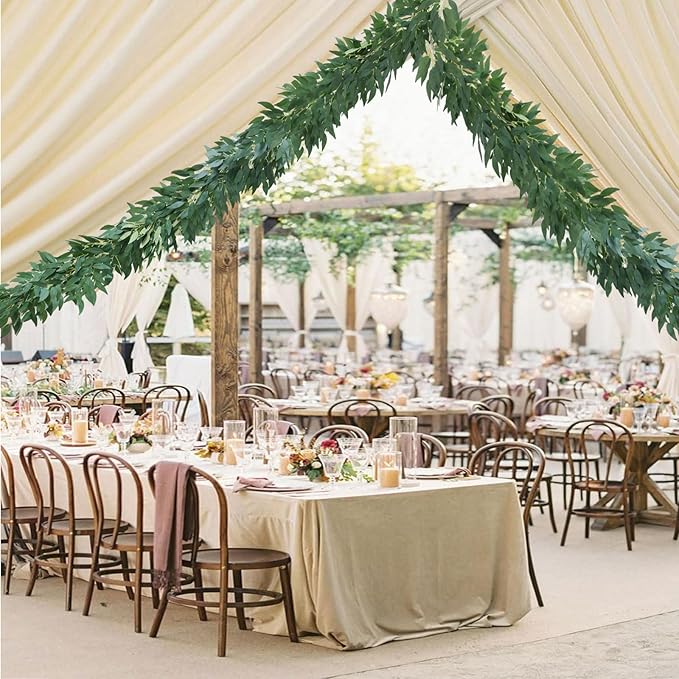 Mizii 2 Strands Artificial Vines Willows Garland 78" Fake Vine Italian Ruscus Silk Green Leaves Faux Hanging Plants Greenery Decoration for Table Centerpieces Home Room Party Wedding Decor (Willows)