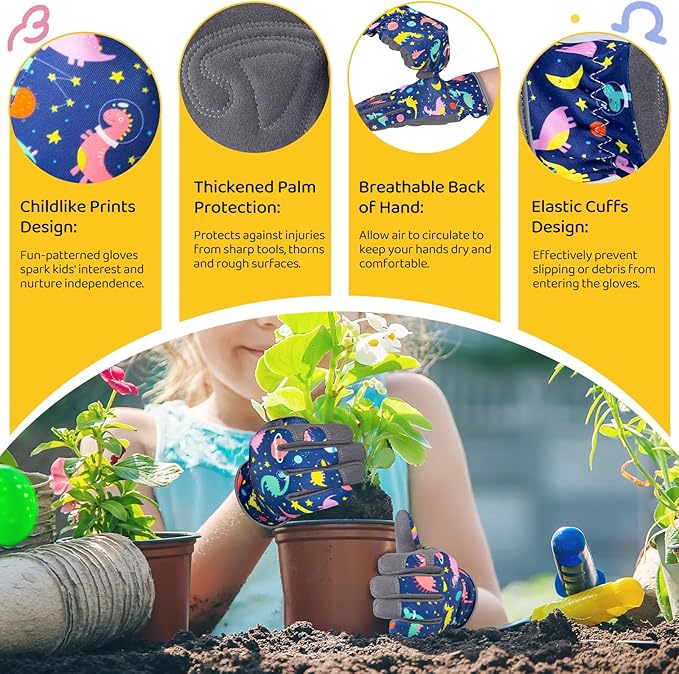 Gardening Gloves for Kids Ages 5-8, Breathable Soft Safety Garden Yard Work Gloves for Children Leather Thorn Proof for Playing, Digging, Planting,Pruning