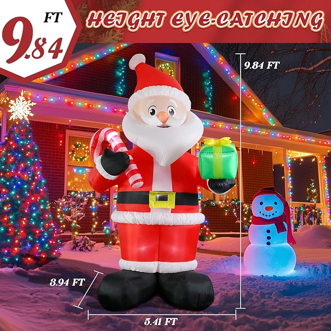 WONDER GARDEN 9.84 FT Christmas Inflatable Outdoor Decorations Christmas Santa Claus Blow Up Yard Decorations with LED Lights for Xmas Holiday Party Garden Patio Lawn Decor