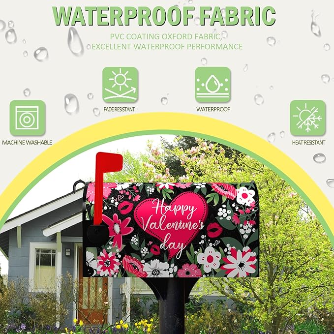 Happy Valentines Day Mailbox Covers Magnetic Standard Size Valentine Mailbox Post Cover Red Heart Truck Floral Flower Valentine's Day Mailbox Decor Waterproof Mail Box Wraps 21 * 18 Inch