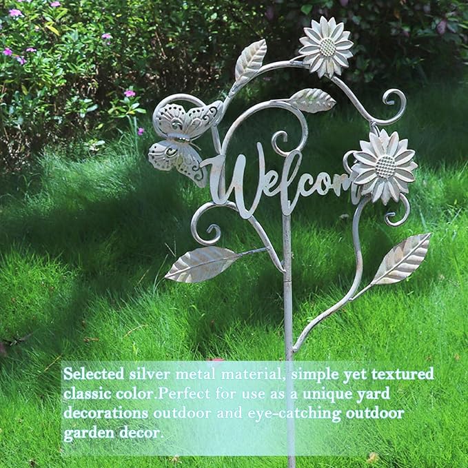 Decorative Garden Stakes with Welcome Sign,Metal Garden Stakes for Patio Garden Decor.