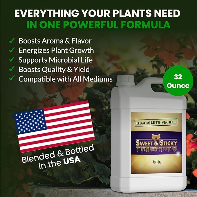 Humboldts Secret Sweet & Sticky Carbohydrate and Saccharide Plant Energy Additive | Indoor and Outdoor Plant Nutrients Enhancer for Growth and Aroma | Boosts Flavor and Resin Development | 32 Ounce