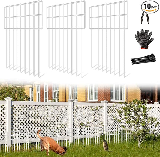 10 Panels Garden Fencing Animal Barrier, 17in (H) X 10.8ft (L) Dog Dig Fence Barrier, 1.25in Gap Rustproof Metal Garden Fence, Ground Defense Border Fencing for Outdoor, Yard, Patio, White