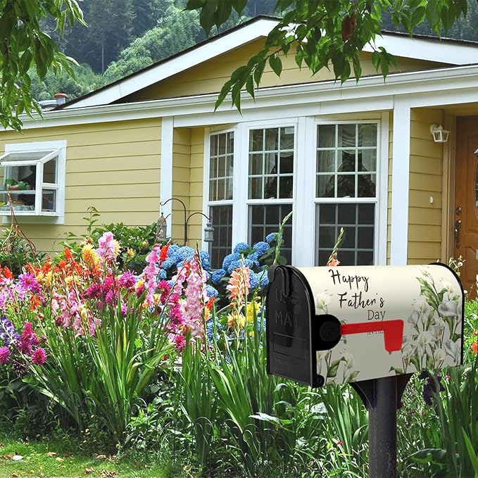 Happy Fathers Day in Heaven Mailbox Cover Standard Size Calla Lily Floral Magnetic Mailbox Covers Family Dad Daddy Remembrance Mail Post Letter Box Cover for Holiday 21x18 Inch