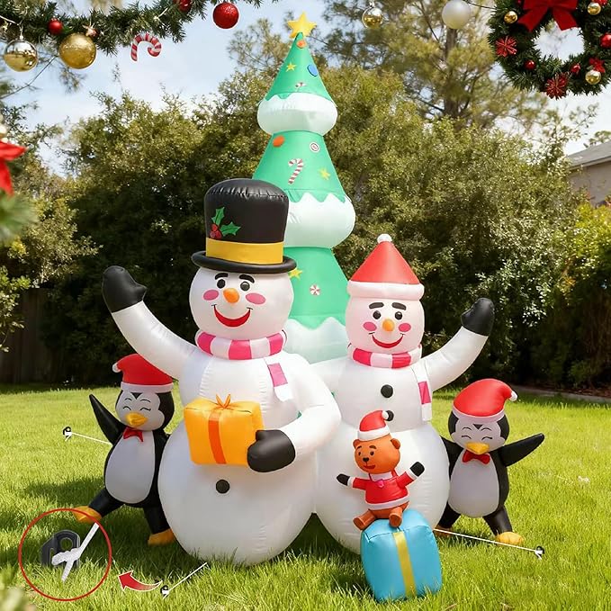 8FT Christmas Inflatable Outdoor Decorations, Snowman Penguin Christmas Tree Inflatable Courtyard Decorations, Courtyard, Garden, Lawn Winter Decorations