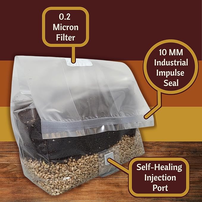 5 lb Mushroom Grow Bag – Sterilized All-in-One Bag with Injection Port – Organic Rye and CVG