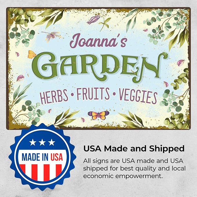 Custom Garden Sign, Christmas Present, Personalized Name for Vegetable Patch and Backyard Décor Sign, 12x18 Inches, Rust Free .063 Aluminum, Fade Resistant, Made in USA by Sigo Signs