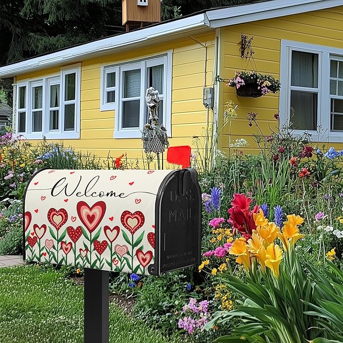 Valentines Day Mailbox Cover Floral Magnetic Standard Size 21x18 Inch Heart Post Letter Box Cover Home Farmhouse Garden Outdoor Decor