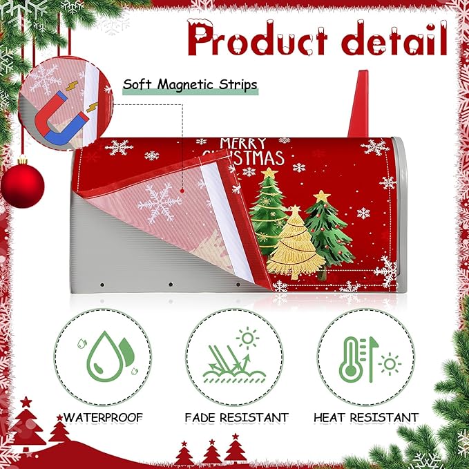 Blosssound Christmas Mailbox Cover Magnetic Standard Size 21 x 19 Inch, Winter Mailbox Cover Xmas Tree Decorative Post Letter Box Decor for Garden Yard Outdoor(Christmas Tree)