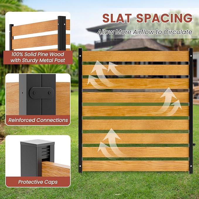 LILYPELLE 38in W x 60in H Air Conditioner Fence, 1 Panel Outdoor Privacy Fence Screen with Metal Stakes, Outside Decorative Fences Trash Can Pool Equipment Enclosure Panels