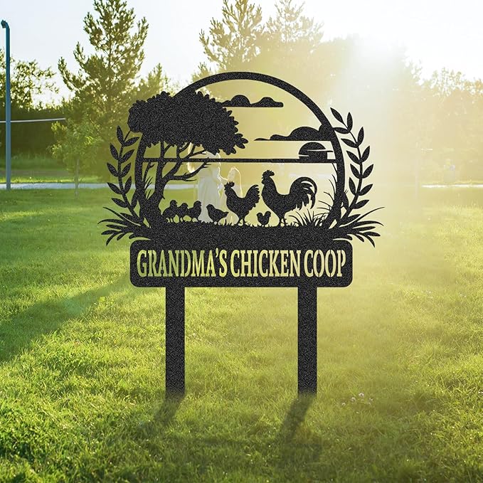 Personalized Metal Chicken Coop Sign, Custom Name Chicken Coop Signs for Outside, Decorative Garden Stakes, Metal Yard Art, Backyard Farmhouse Decor, Chicken Gifts for Women Man Color04