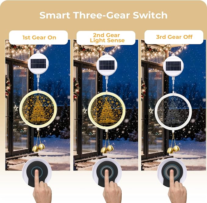 Solar Hanging Lights - Outdoor Indoor Christmas Decorations for Window, Garden, Patio, Porch,Holiday Home Decor, (Glowing Tree)