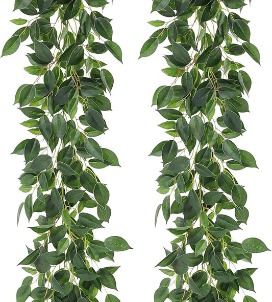 2 Strands Artificial Ficus Vines 79'' Fake Ivy Garland Greenery with Silk Green Leaves Faux Hanging Plants for Bedroom Home Wall Wedding Arch Party Room Decor