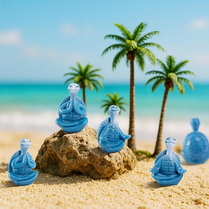 Watayo 24 Pcs Mini Sea Turtle Meditation Yoga Figurines, Miniature Zen Yoga Turtle Resin Statue, Coastal Beach Tiny Meditating Turtles Decor for Home Office Table Garden Decor Gifts DIY Crafts