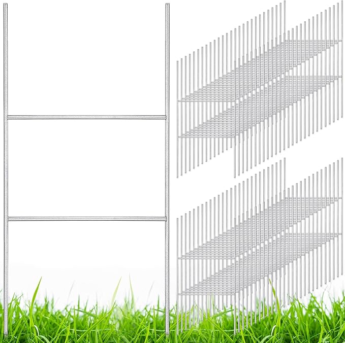Therwen 60 Pcs Yard Sign Stakes 20'' x 10'' Metal H Heavy Duty Frame Wire Stakes Galvanized Lawn Sign for 4mm 5mm Corrugated Advertising Board Yard Garage Holder Christmas Decor