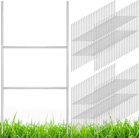 Therwen 60 Pcs Yard Sign Stakes 20'' x 10'' Metal H Heavy Duty Frame Wire Stakes Galvanized Lawn Sign for 4mm 5mm Corrugated Advertising Board Yard Garage Holder Christmas Decor