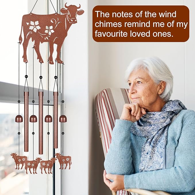 Metals Cow Wind Chimes for Outside to Create a Zen Atmosphere Suitable for Outdoor Garden Patio Home Decor,Melodious Melodic Tones Wind Chimes Suitable as A Birthday Gift for Women Mom
