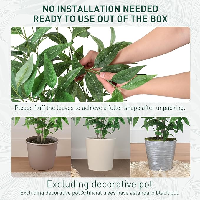 Artificial Eucalyptus Tree, 4ft Tall Fake Silk Plants with Pot, Lifelike Leave and Braches, Realistic Artificial Plants for Home Office Living Room Decor Indoor