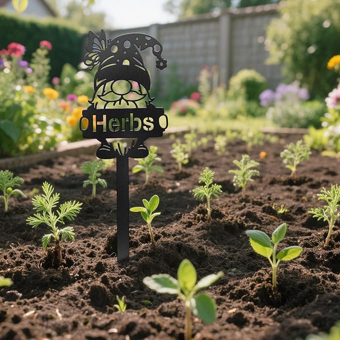 CUTHOLLOW Metal Plant Marker Stake Herbs and Gnome for Outdoor Indoor, Waterproof 11.8 inch Cute Garden Plant Labels Sign Tag for Herb, Farmhouse Greenhouse Decor - Funny Gardening Gifts