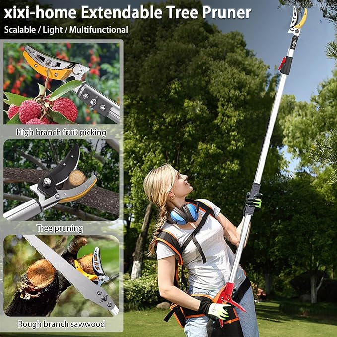 xixi-home Cut and Hold Pruners 4.6-9.8 Ft Long Reach Pole Saw Pruning Shears and Hold Bypass Pruner Extendable Tree Trimmer with Dedicated Serrations Telescoping Fruit Picker