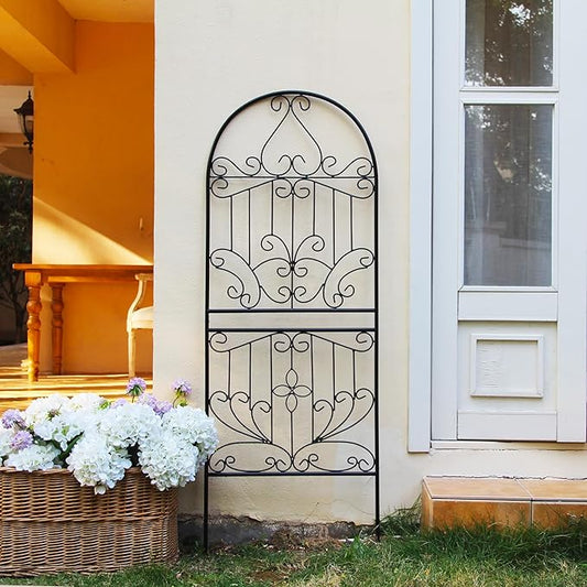 Trellis for Climbing Plants 59" H x 22" W Metal Unique Design Decorative Garden Structure Weather-Resistant Lattice Outdoor Decor Flowers Roses Vine Ivy Clematis Black Coating 1 Pack