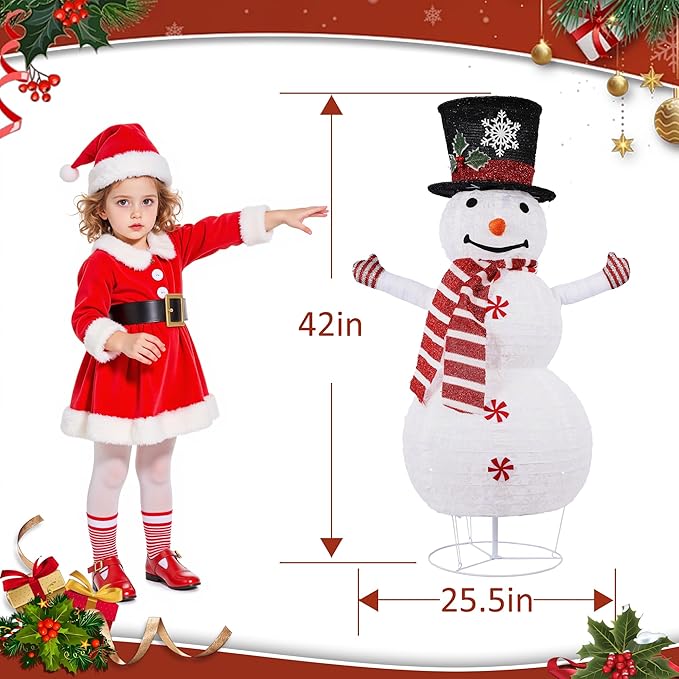 3.5FT Snowman Outdoor Christmas Decorations,Collapsible Outdoo Snowman Decor, Perfect for Christmas,Light Up Xmas Holiday Indoor/Outdoor Lawn Yard Garden Party Decoration-42inch (White, 3.5ft)