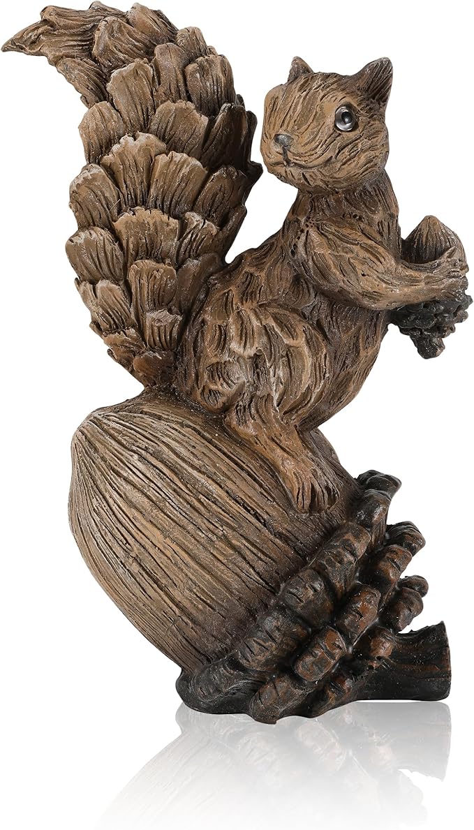 Handcrafted Resin Squirrel Figurine on Pinecone - 8'' Woodland Animals Statue for Fall Winter Spring Summer Christmas Decor (Squirrel)