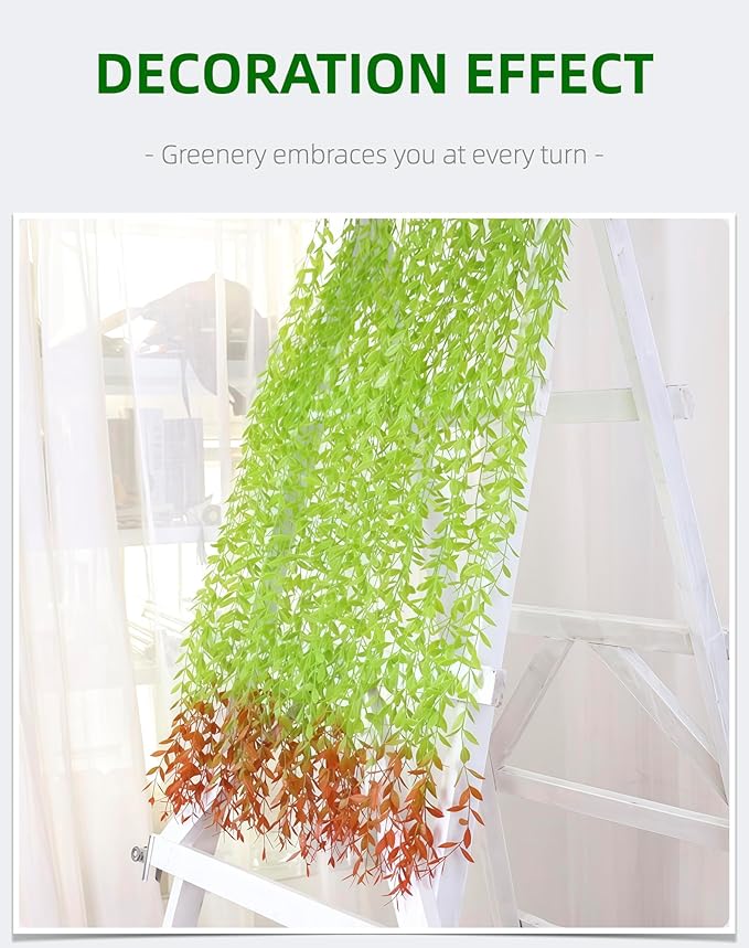 5 Pack Artificial Hanging Willow Vine (3.3ft) - Fake Greenery Plants for Indoor/Outdoor Decor, Wedding & Photography - Red Tail Design (No Basket Included)