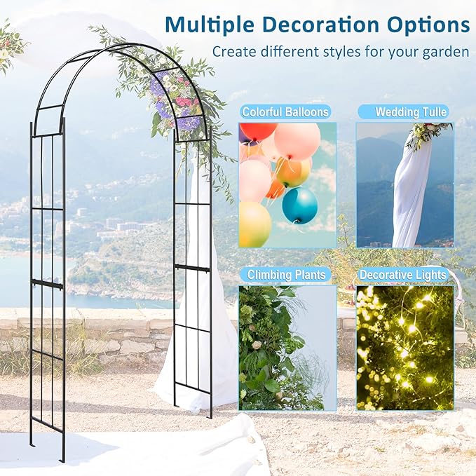 Giantex Garden Arch Trellis - 7.5 FT Metal Garden Arbor Archway for Climbing Plants Roses Vines, Outdoor Trellis Pergola for Wedding Bridal Party Ceremony Lawn Decor, 4 Stakes, Easy Assembly