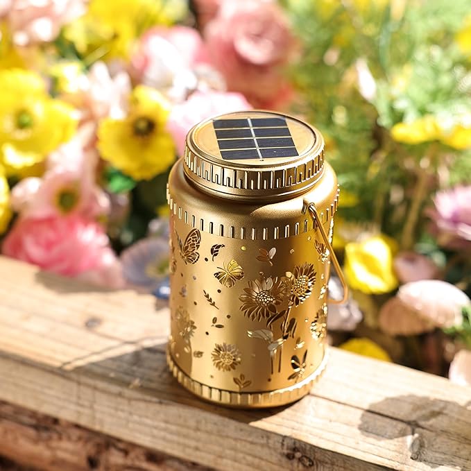 Cooo 2 Pack Solar Pathway Lights & Solar Lanterns Outdoor Waterproof Landscape Path Lights Christmas Lights Gifts for Women Mom Grandma for Garden Yard Patio Backyard Porch Decorations-Gold Sunflower