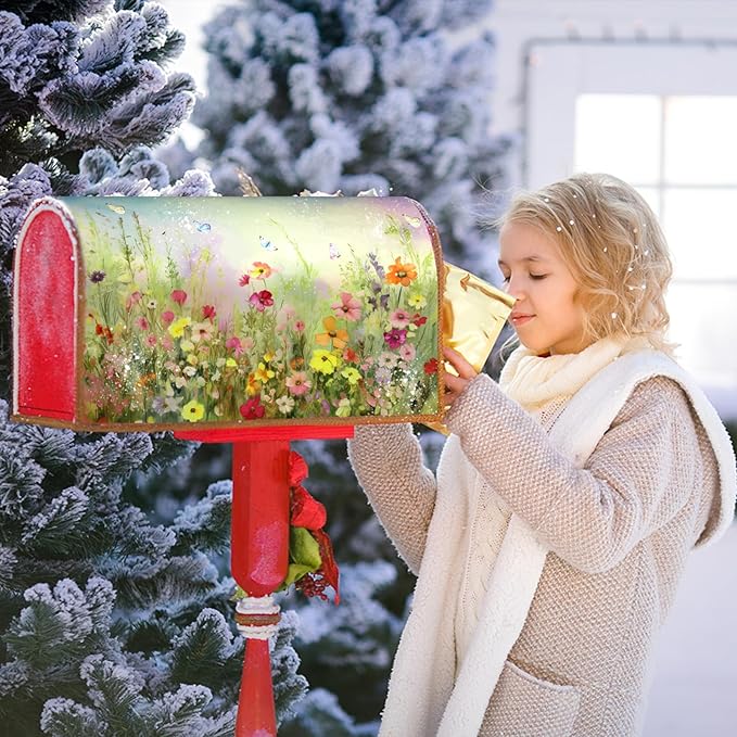 Spring Magnetic Mailbox Covers Flower Mailbox Covers Magnetic Standard Size 18" X 21" Butterfly Floral Wraps Post Letter Box Cover Decor for Outside Garden Yard Farmhouse Home
