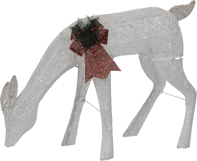 Alpine Corporation 28" H Mesh Grazing Holiday Reindeer Lawn Decoration with Cool White Lights, Christmas Decoration