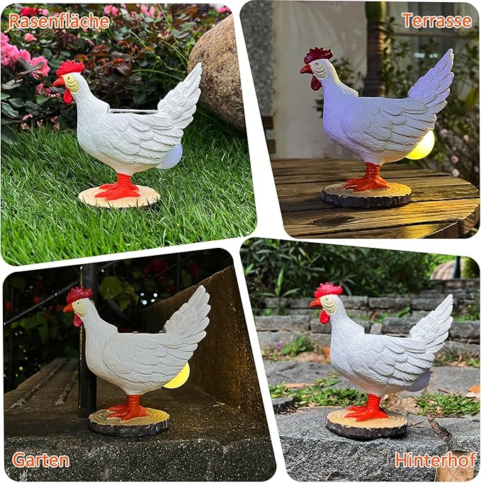 Solar Garden Statues Outdoor Decor - Miniature Chicken Egg Lamp Figurine Thanksgiving Decorations Chickens Lights with Egg in Butt LED 3D Sculpture for Patio, Lawn - Unique Christmas Housewarming Gift