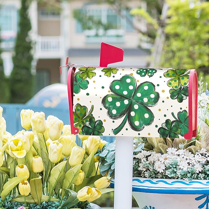 St. Patrick's Day Mailbox Covers Magnetic Standard Size 21 X 25.5 Inch Green Shamrock Magnetic Mailbox Cover St Patricks Day Mailbox Wraps Post Box Cover Decoration Outdoor Garden Home Yard