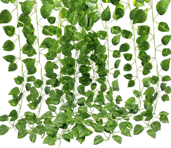 Unilove 168 feet Fake Foliage Garland Leaves Decoration Artificial Greenery Ivy Vine Plants for Home Decor Indoor Outdoors (Artificial Scindapsus Leaves)