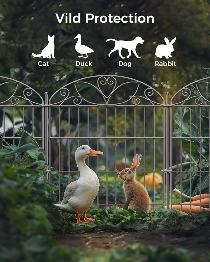 5 Panels No Dig Decorative Outdoor Garden Fence, 40 in(H) X 11.8 ft(L) Animal Barrier Fencing, Rustproof Portable Fence, Temporary Dog Fence Outdoor for Yard, Outside, Backyard, Patio