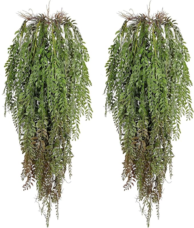 RECUTMS 2 Pcs Fake Plants Hanging Artificial Hanging Plants Faux Ivy Vine Leaves Faux Plants Wall Greenery Home Garden Wedding Party Indoor Outdoor Decorations(Green Brown)