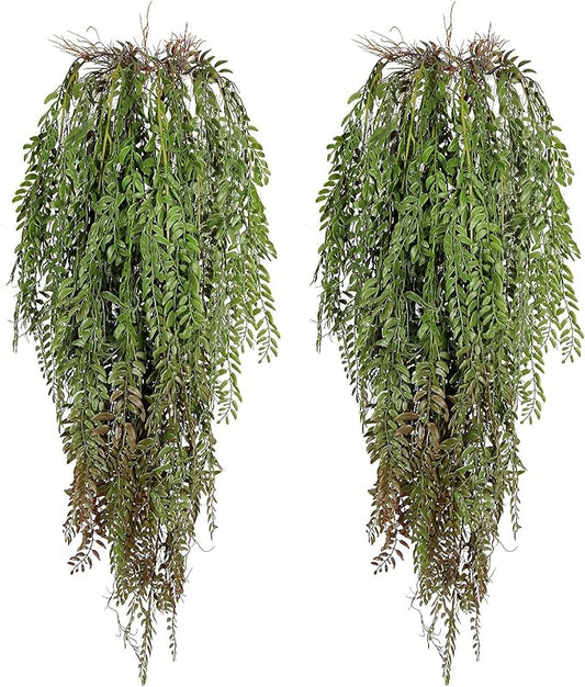 RECUTMS 2 Pcs Fake Plants Hanging Artificial Hanging Plants Faux Ivy Vine Leaves Faux Plants Wall Greenery Home Garden Wedding Party Indoor Outdoor Decorations(Green Brown)