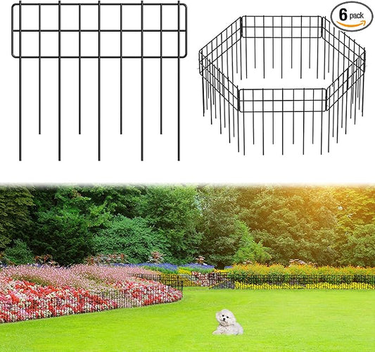 Decorative Fence Panel, 12.99"*11.97" No Dig Fences Barrier, Small Garden Fence Animal Barrier, Garden Border Edging Fences, Square 6 Pcs Black Metal Fencing, Dog Fencing Blocker for Yard, Flower Bed