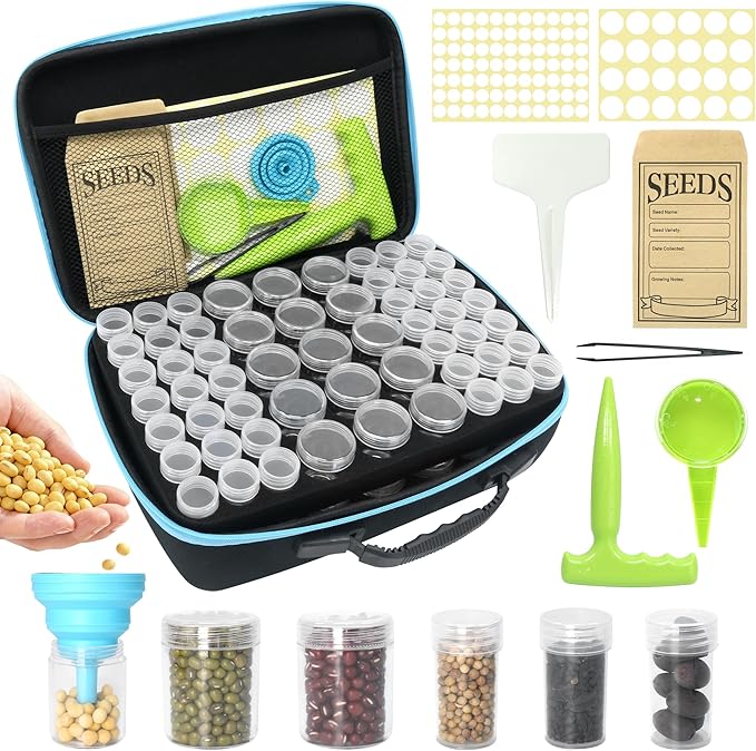 114 Slots Seed Storage Organizer Kit with 20 Envelopes, Waterproof Seed Storage Box, Transparent Bottles, Tweezers, Funnel, Sower for Vegetable Flower Garden Seeds Saver Kit for Vegetable