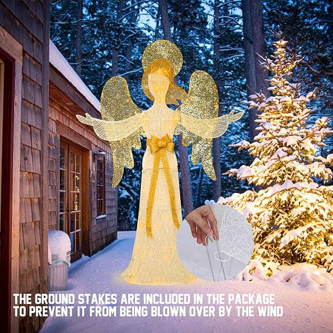 Taman Lighted Christmas Angel, 4 ft Warm Lights Glittered Angel for Outdoor Christmas Holiday Home Lawn Yard Garden Decoration