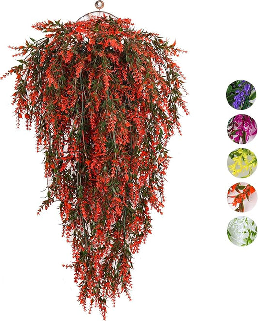 RECUTMS Artificial Lavender Fake Hanging Flowers 4Pcs Plants Faux Plastic Kitchen Home Wedding Office Garden Decor (Orange)